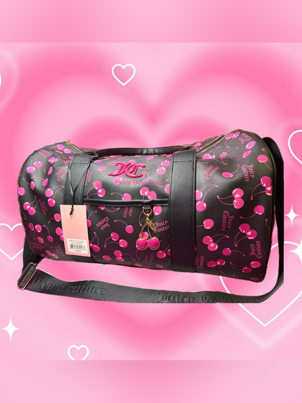 New Juicy Couture Cherry On Top Black/Pink Weekender Duffel Bag